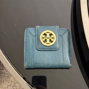 Tory Burch Teal Wallet with Gold Emblem